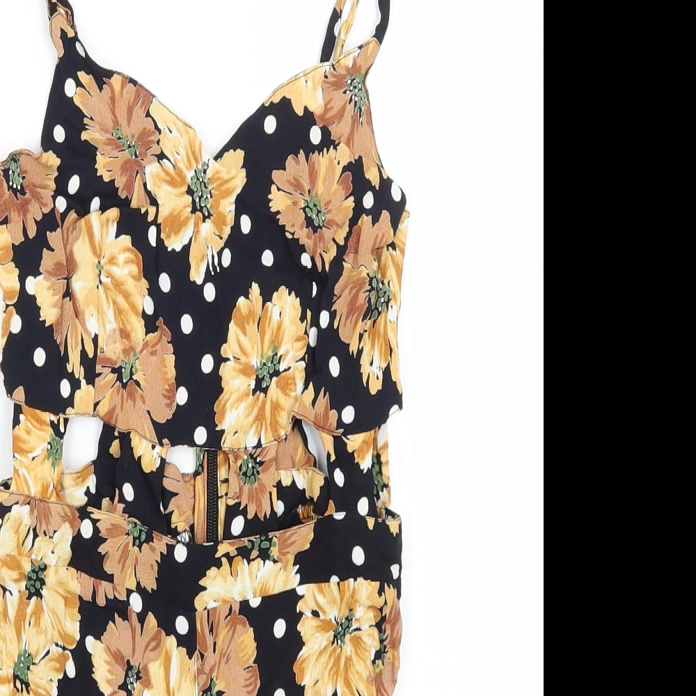 Topshop Womens Black Floral  Playsuit One-Piece Size 8