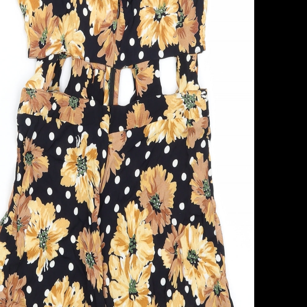 Topshop Womens Black Floral  Playsuit One-Piece Size 8