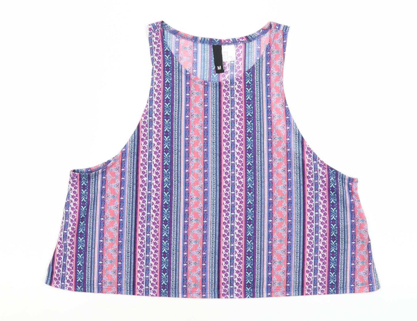 Divided Womens Blue Striped  Cropped Tank Size M