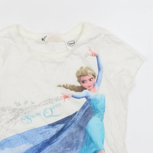 H&M Girls White   Basic T-Shirt Size 3-4 Years  - Elsa