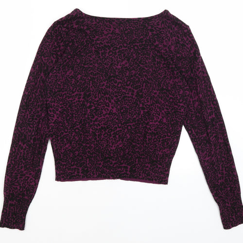 E-vie Womens Purple Animal Print  Cardigan Jumper Size 10