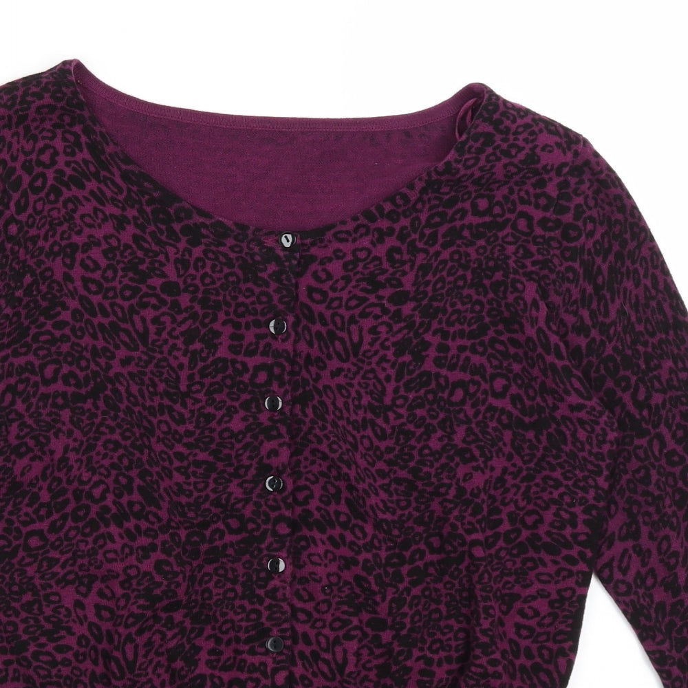 E-vie Womens Purple Animal Print  Cardigan Jumper Size 10