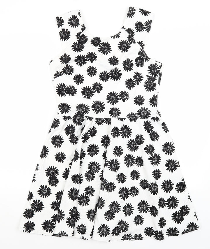 Club L Womens White Floral Fit & Flare Size 12