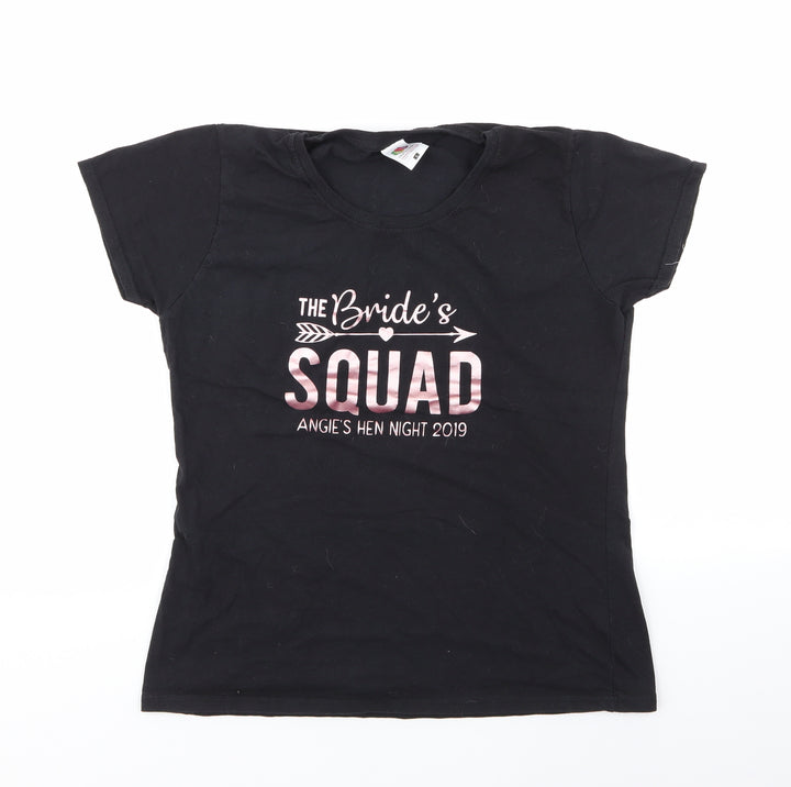 Fruit of the Loom Womens Black Geometric Basic T-Shirt Size L