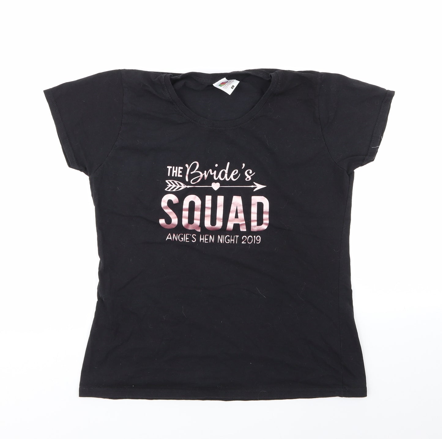 Fruit of the Loom Womens Black Geometric  Basic T-Shirt Size L