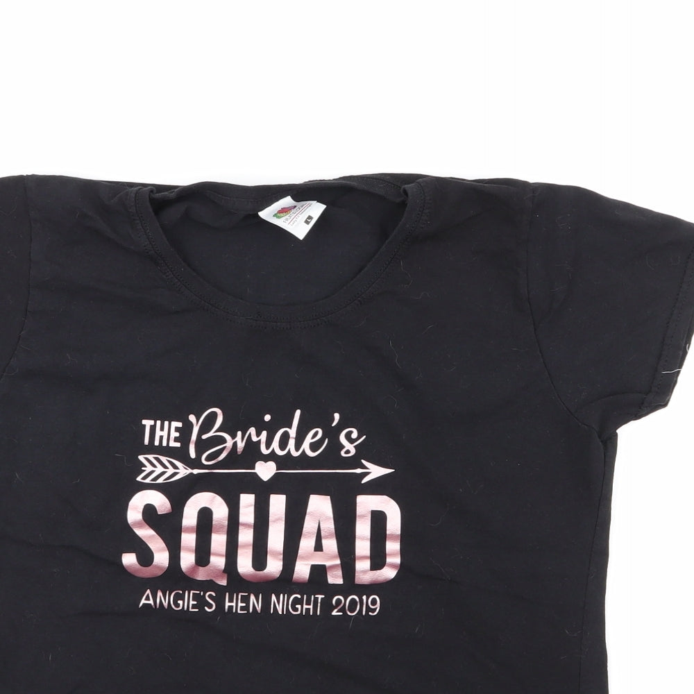 Fruit of the Loom Womens Black Geometric  Basic T-Shirt Size L