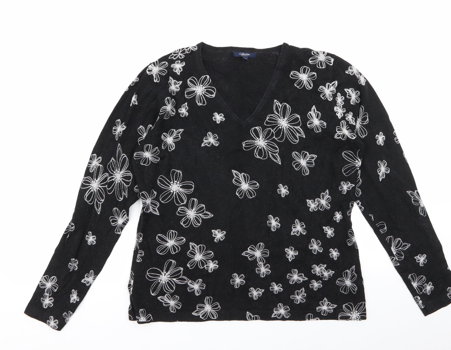 Debenhams Womens Black Floral  Pullover Jumper Size 18