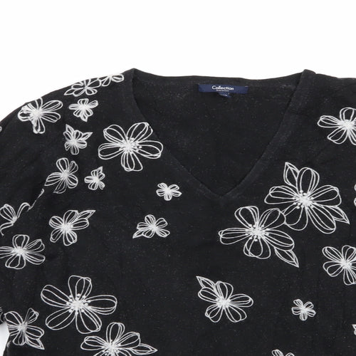 Debenhams Womens Black Floral  Pullover Jumper Size 18
