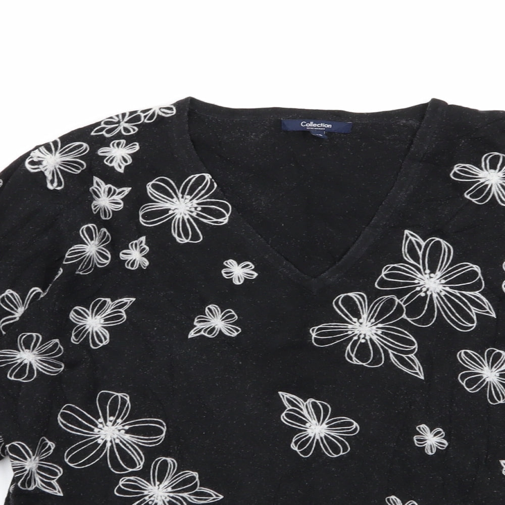 Debenhams Womens Black Floral  Pullover Jumper Size 18
