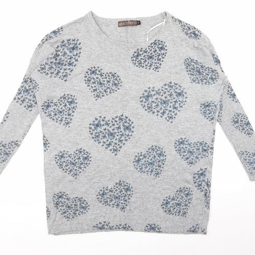 QED London Womens Grey Geometric  Pullover Jumper Size S
