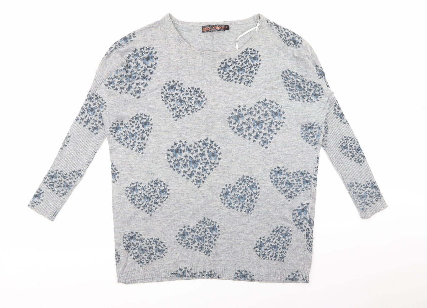 QED London Womens Grey Geometric  Pullover Jumper Size S