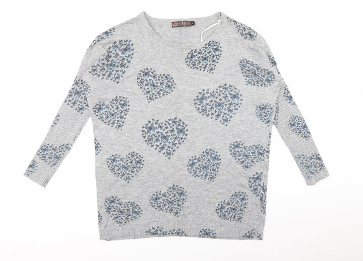 QED London Womens Grey Geometric  Pullover Jumper Size S