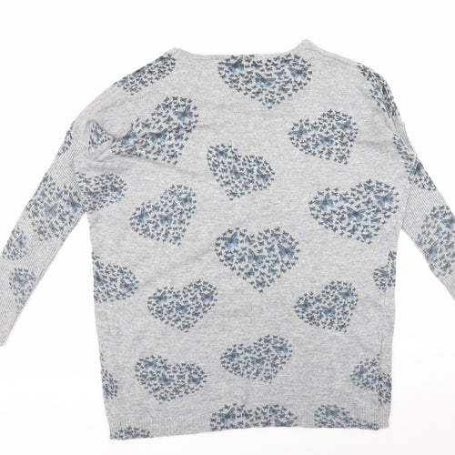 QED London Womens Grey Geometric  Pullover Jumper Size S