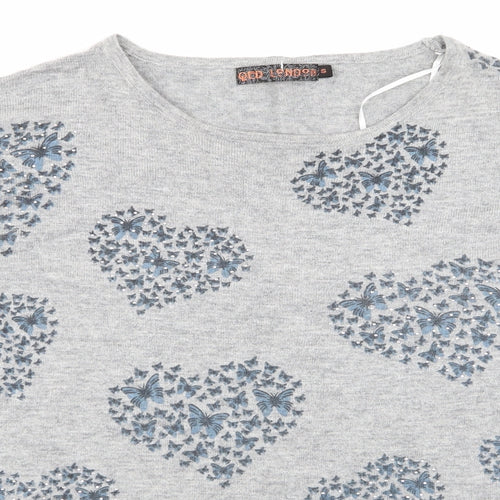 QED London Womens Grey Geometric  Pullover Jumper Size S