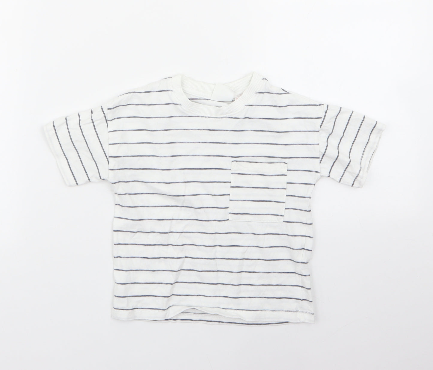 Zara Boys White Striped  Basic T-Shirt Size 18-24 Months