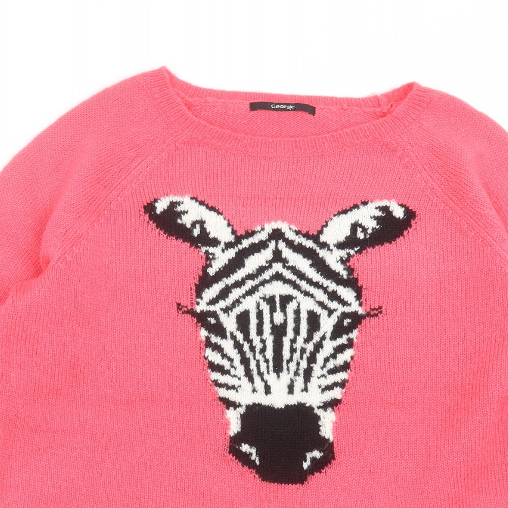 George Womens Pink  Knit Pullover Jumper Size 12  - zebra