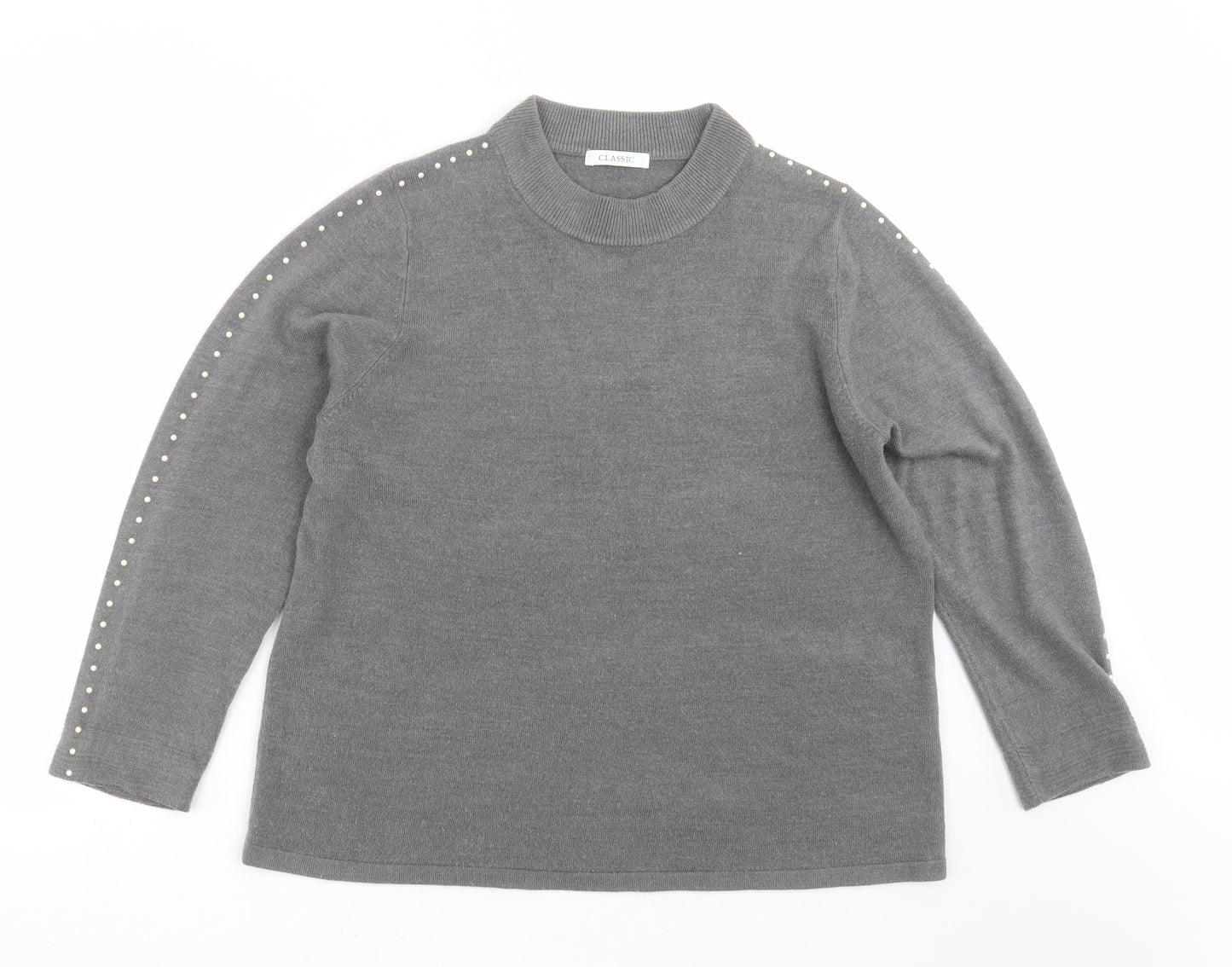 Marks and Spencer Womens Grey  Knit Pullover Jumper Size 16  - beaded sleeves