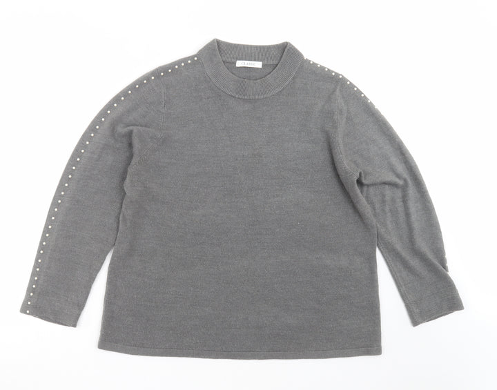 Marks and Spencer Womens Grey  Knit Pullover Jumper Size 16  - beaded sleeves