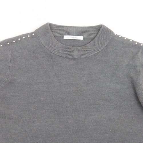 Marks and Spencer Womens Grey  Knit Pullover Jumper Size 16  - beaded sleeves