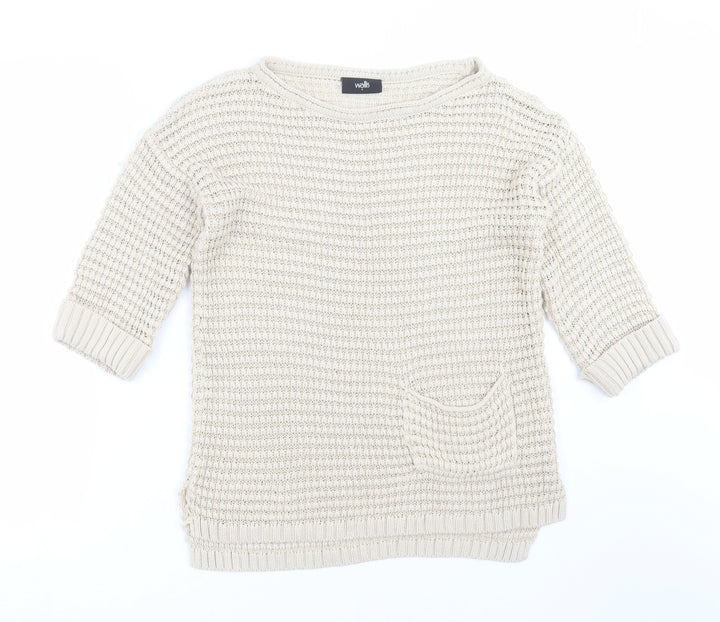 Wallis Womens Beige Knit Pullover Jumper Size S - open knit