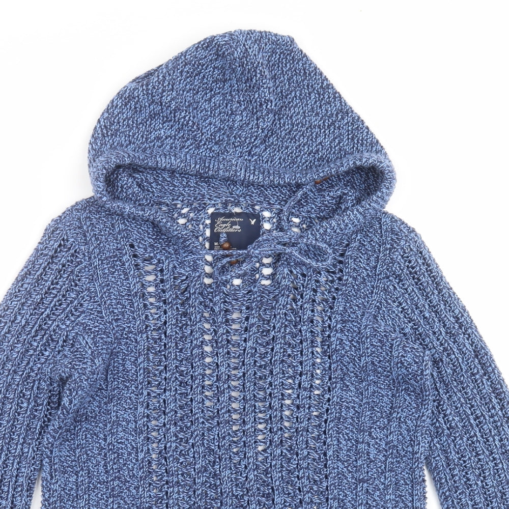 American Eagle Outfitters Womens Blue  Knit Pullover Hoodie Size M  - open knit