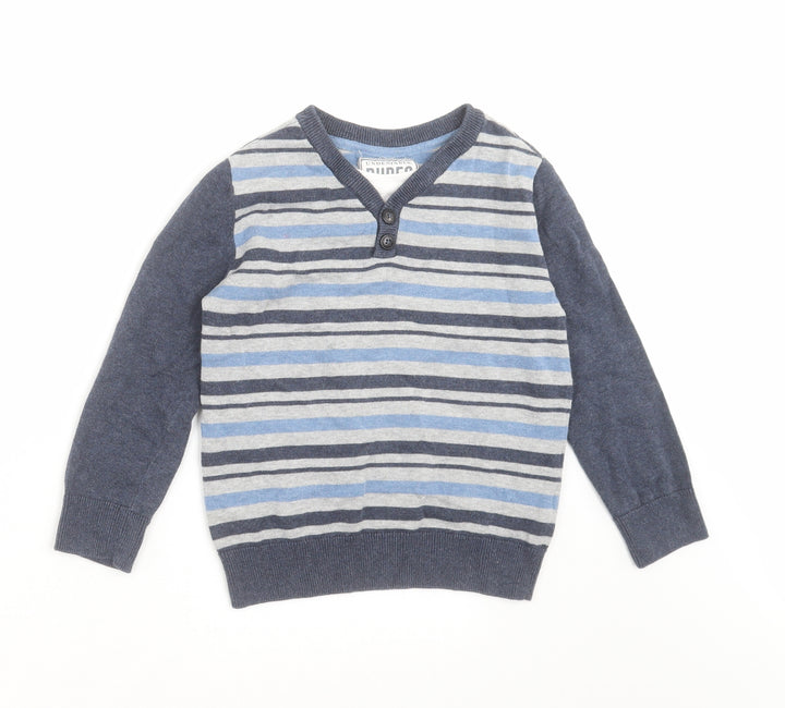 Matalan Boys Blue Striped Knit Pullover Jumper Size 6 Years