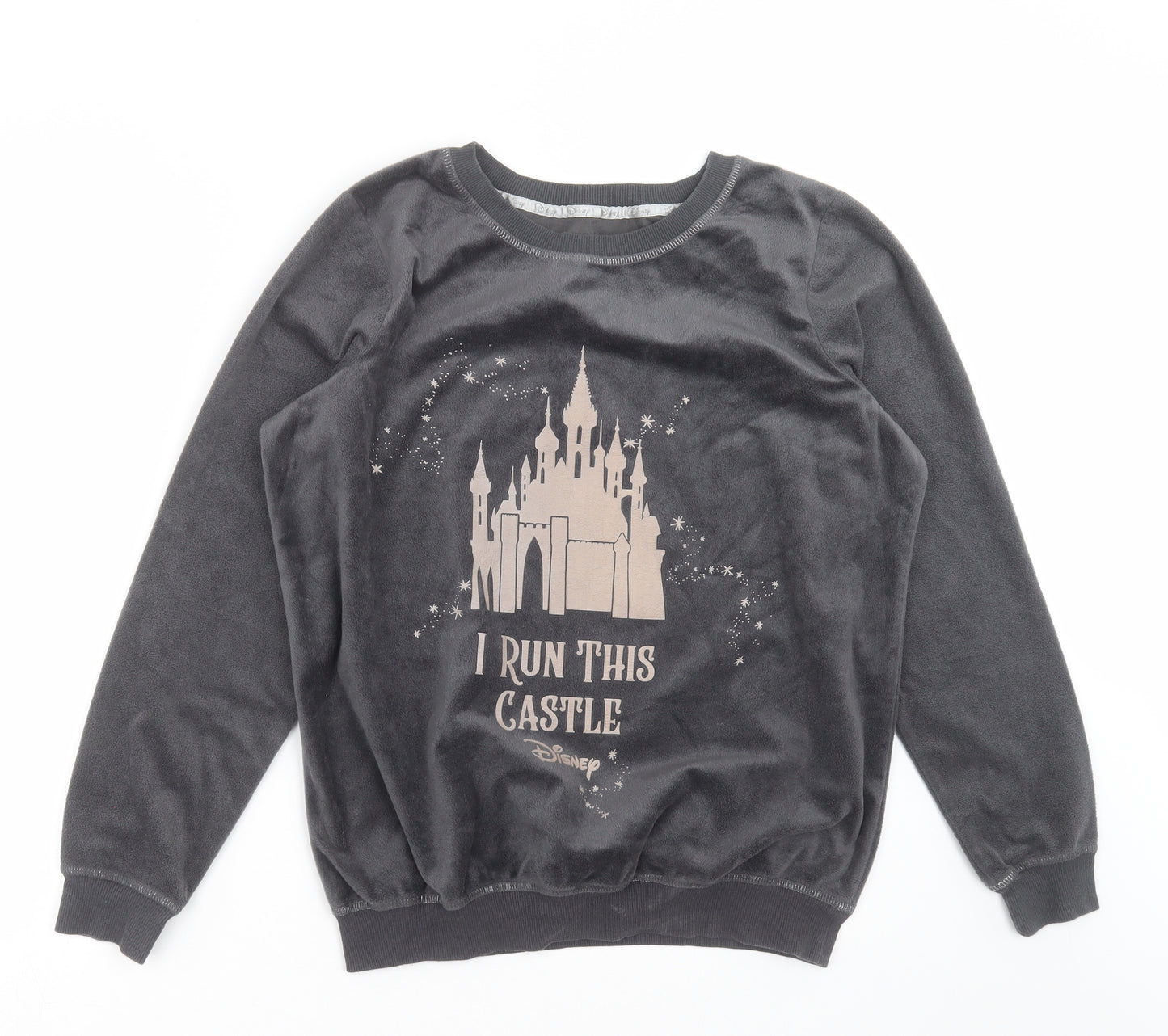 George Womens Grey Solid Fleece Top Pyjama Set Size 12  - disney castle