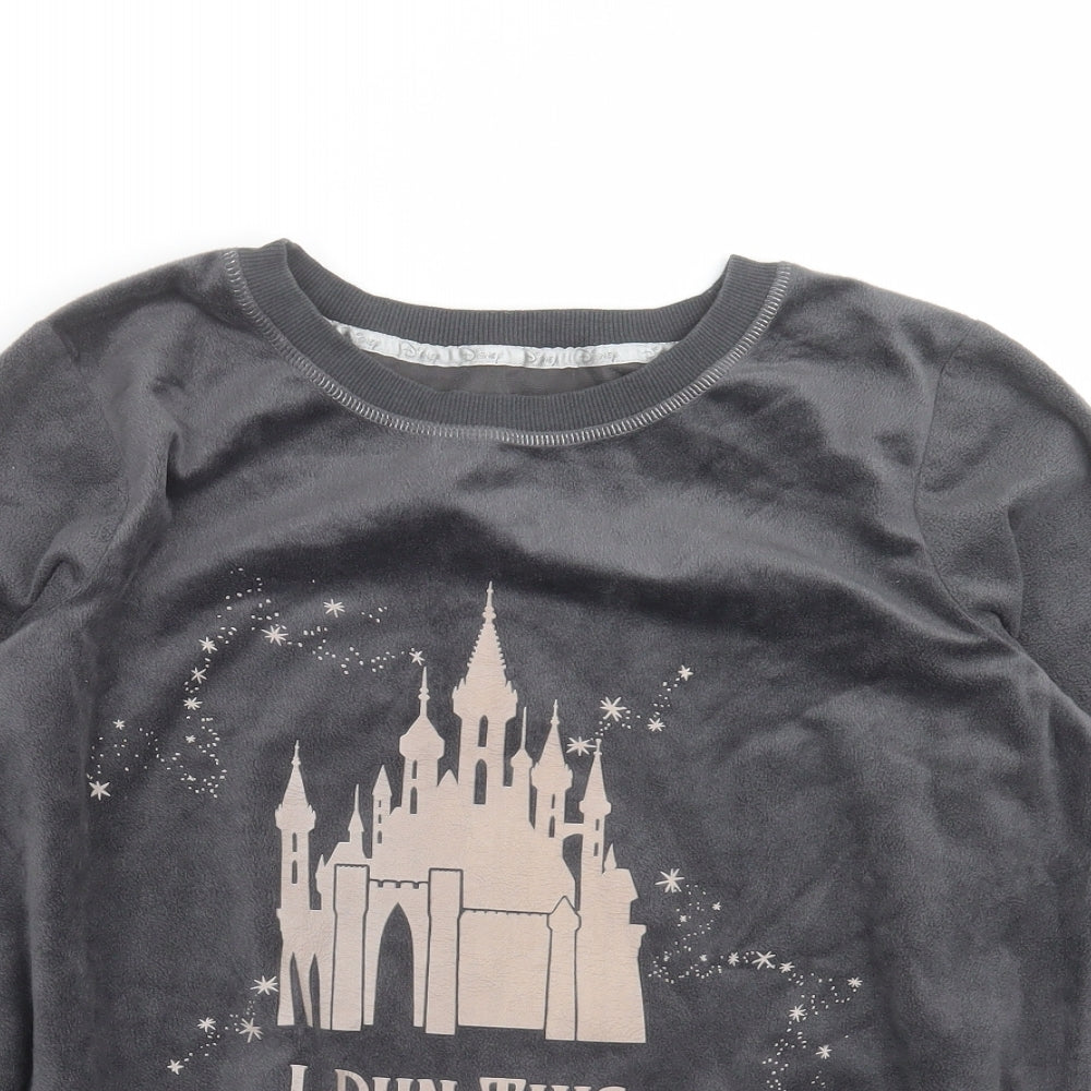 George Womens Grey Solid Fleece Top Pyjama Set Size 12  - disney castle