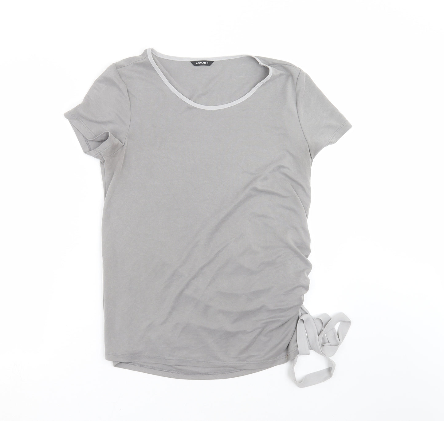 Roman Womens Grey   Basic T-Shirt Size 12  - ruched side
