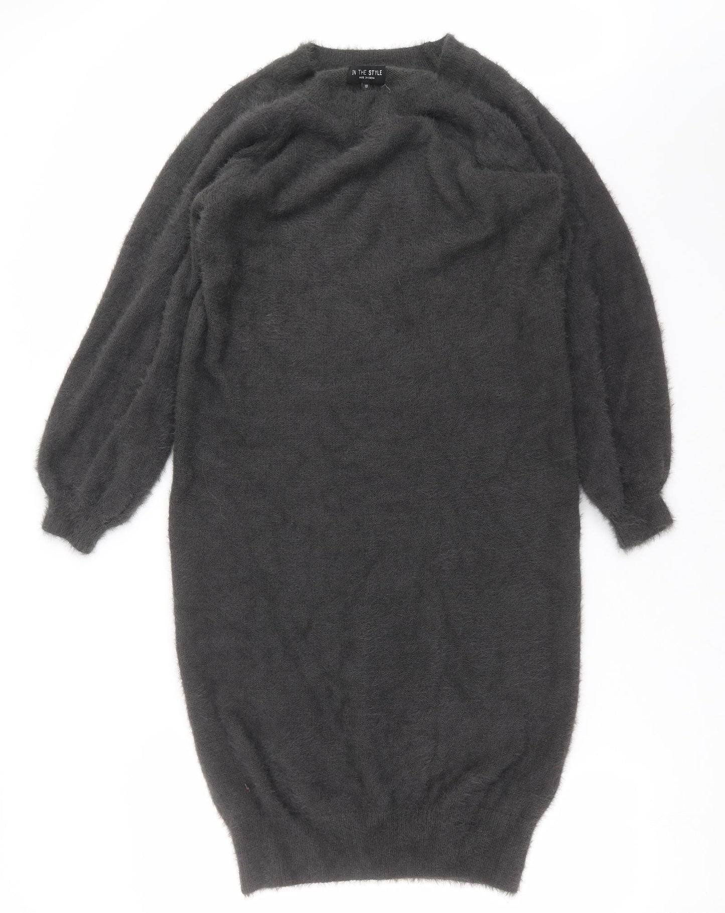 In the Style Womens Grey  Knit Jumper Dress  Size 10  - fluffy