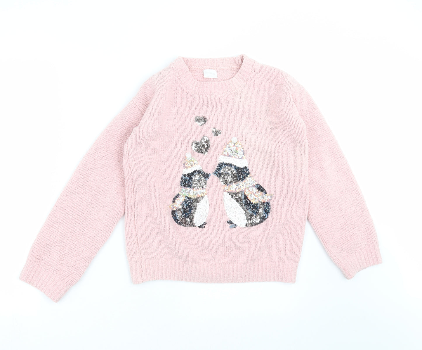F&F Girls Pink   Pullover Jumper Size 10-11 Years  - penguins