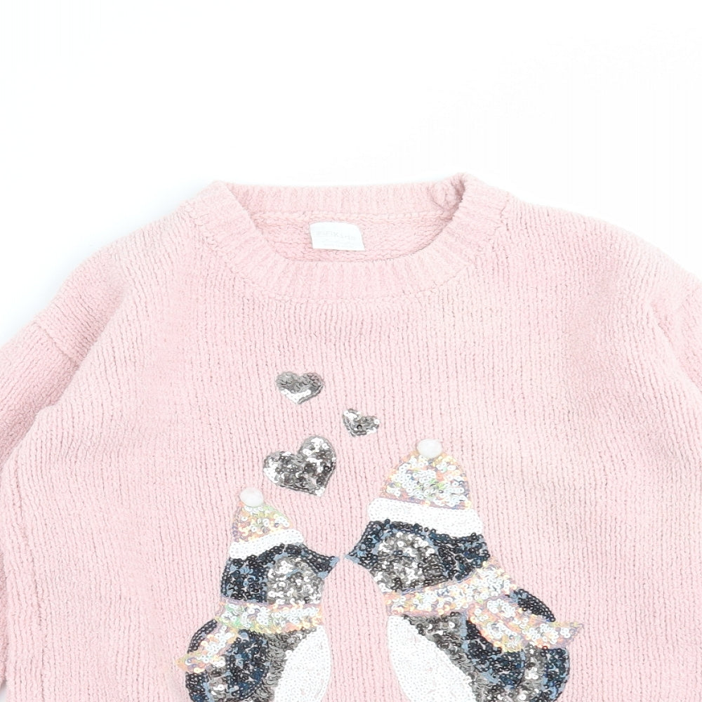 F&F Girls Pink   Pullover Jumper Size 10-11 Years  - penguins