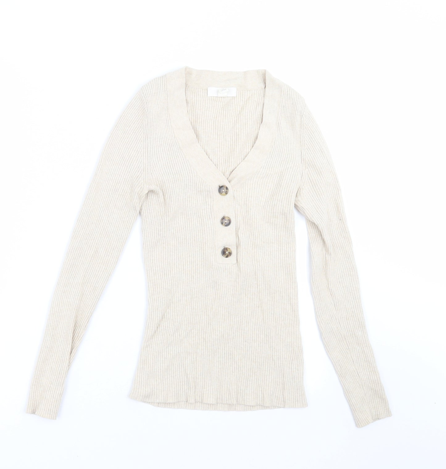 H&M Womens Beige   Pullover Jumper Size XS  - ribbed fabric