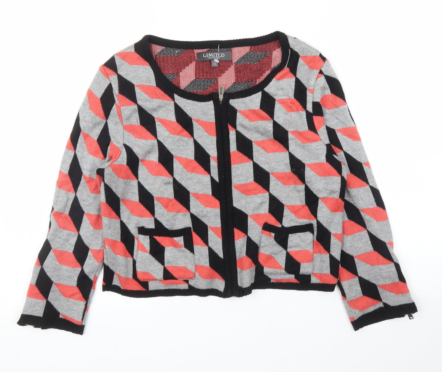 M&S Womens Black Geometric  Full Zip Jumper Size 12