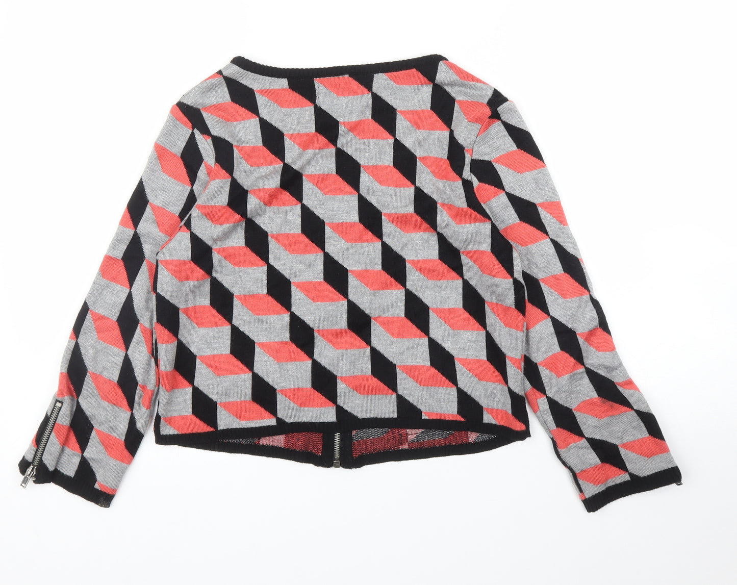 M&S Womens Black Geometric  Full Zip Jumper Size 12