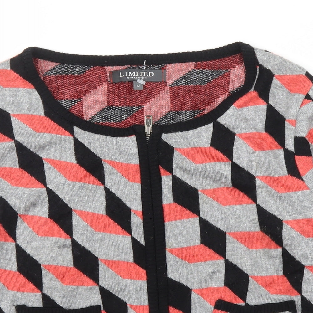 M&S Womens Black Geometric  Full Zip Jumper Size 12