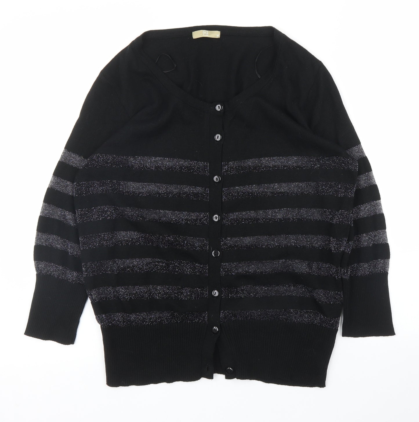 TU Womens Black Striped  Cardigan Jumper Size 16