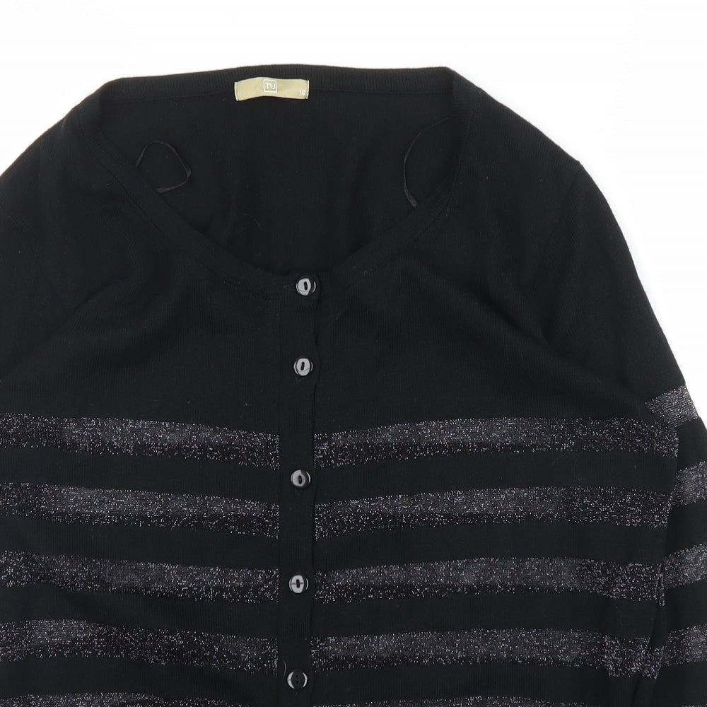TU Womens Black Striped  Cardigan Jumper Size 16