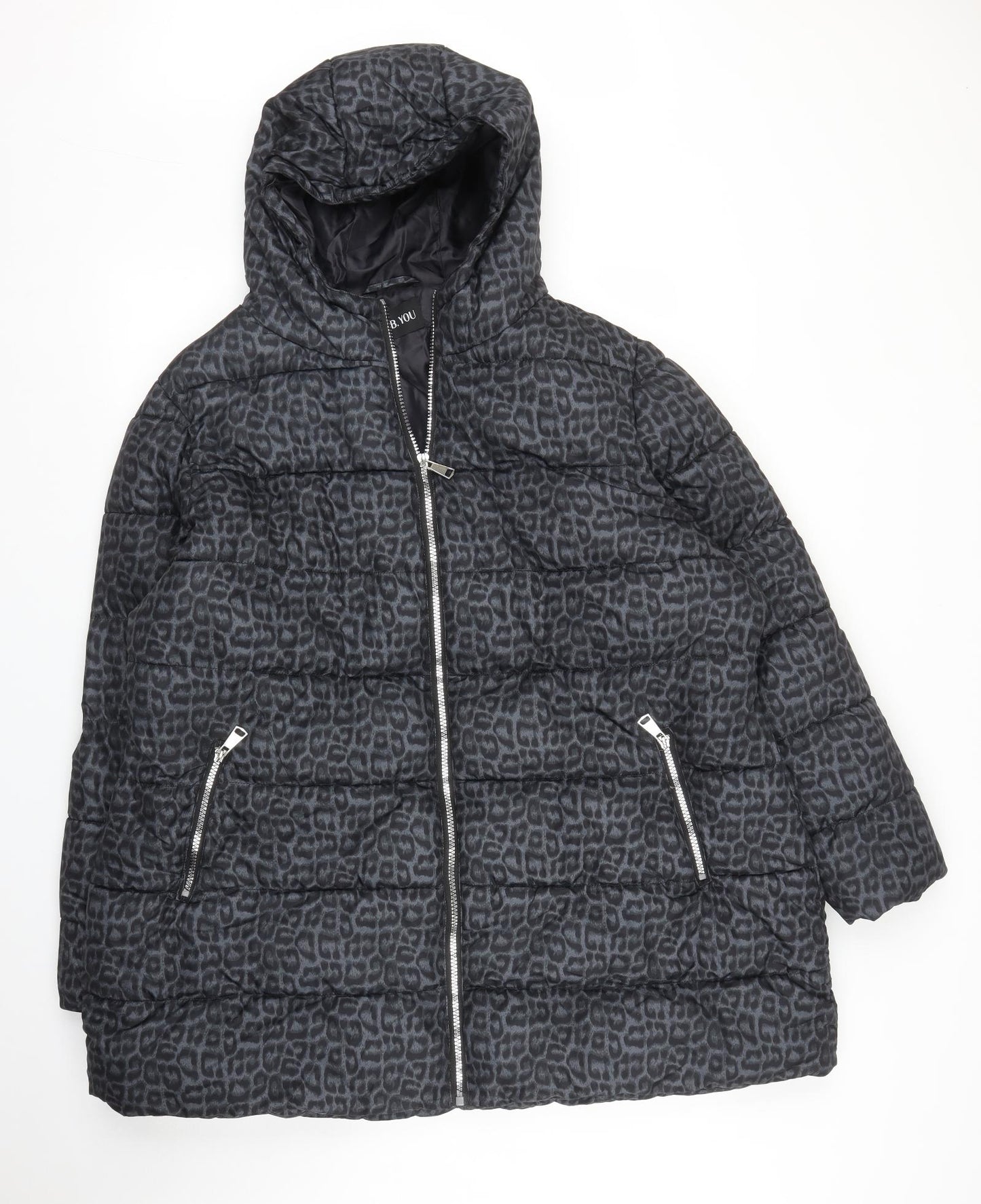 B. You Womens Grey Animal Print  Puffer Jacket Coat Size 22  - Leopard print