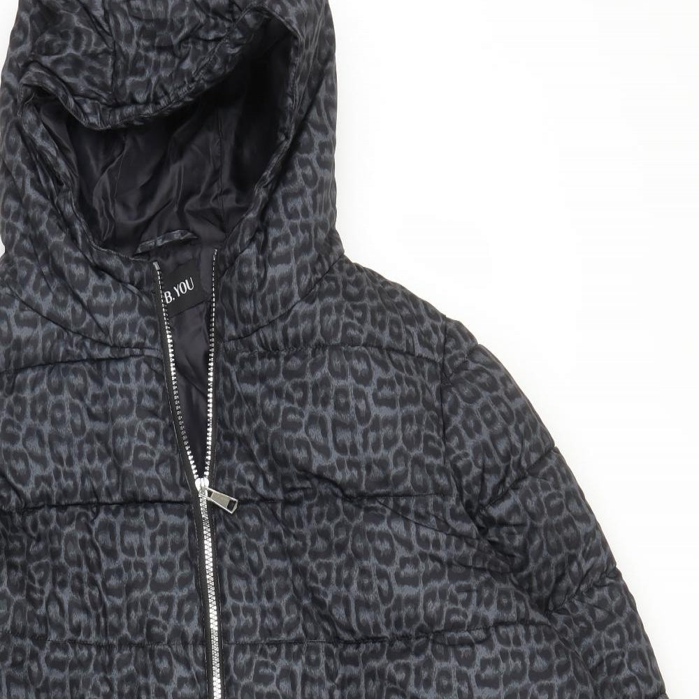 B. You Womens Grey Animal Print  Puffer Jacket Coat Size 22  - Leopard print