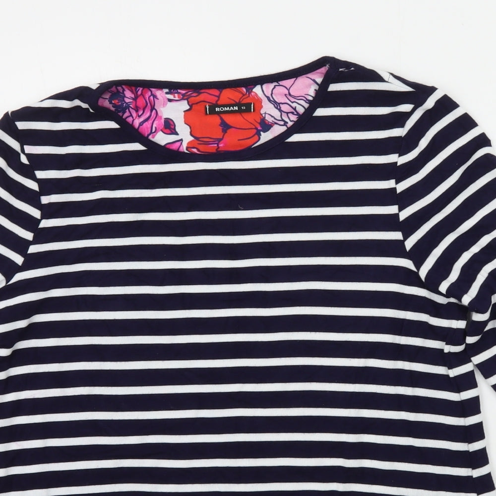 Roman Womens Blue Striped  Pullover Jumper Size 12