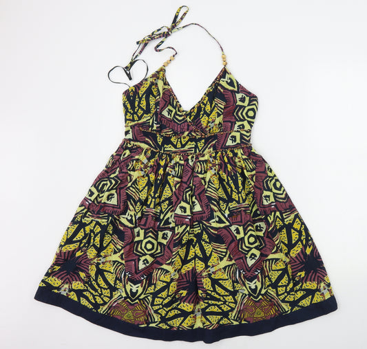 Front view of Atmosphere women’s yellow geometric a-line, size UK 10