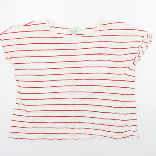 New Look Womens White Striped  Basic T-Shirt Size 8