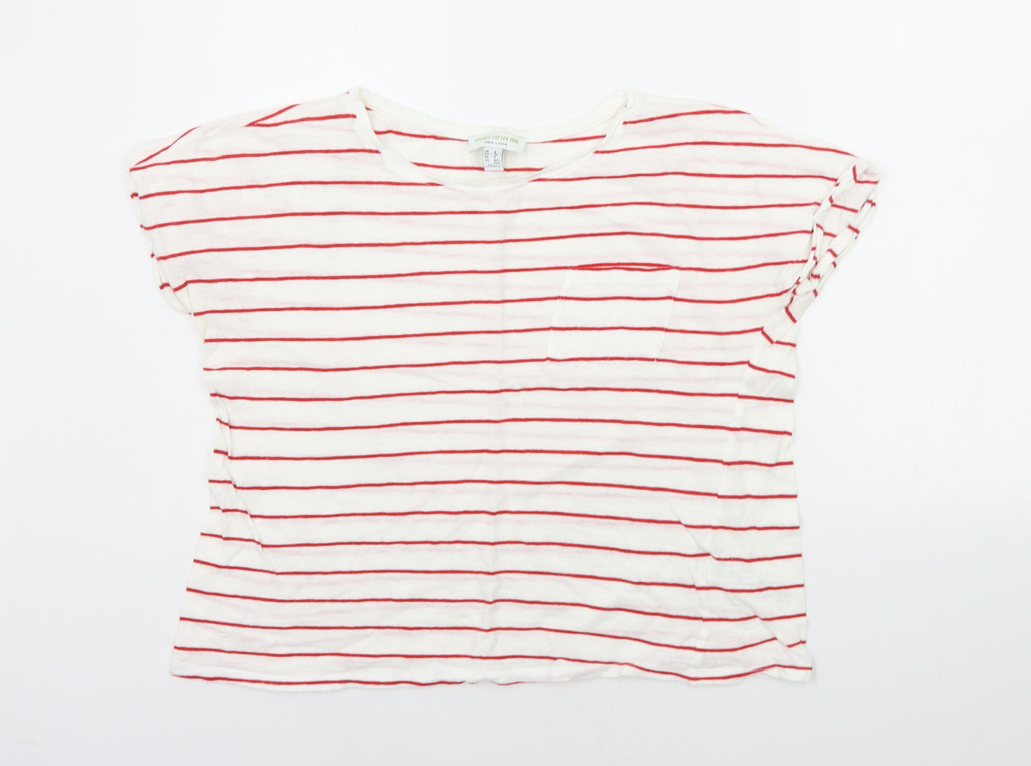 New Look Womens White Striped  Basic T-Shirt Size 8