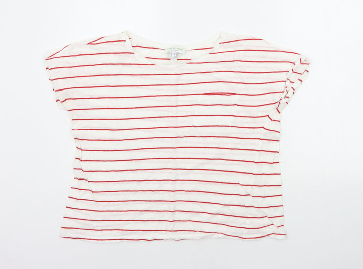 New Look Womens White Striped  Basic T-Shirt Size 8