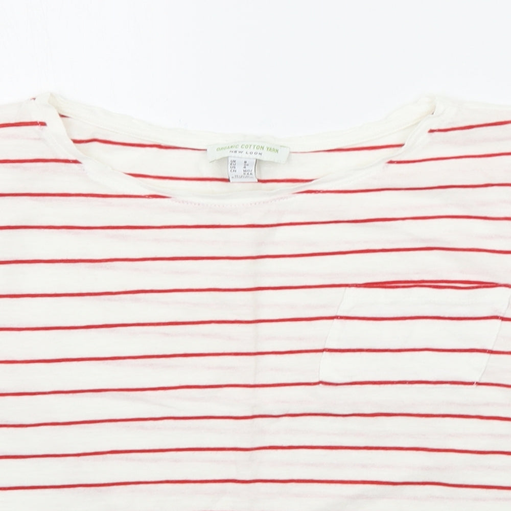 New Look Womens White Striped  Basic T-Shirt Size 8