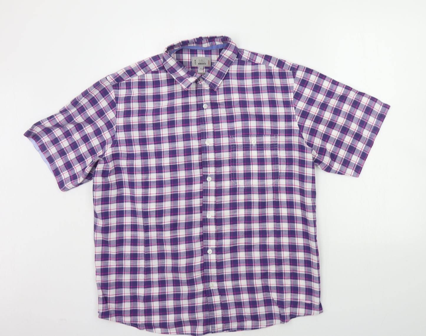 Marks and Spencer Mens Blue Check   Button-Up Size M