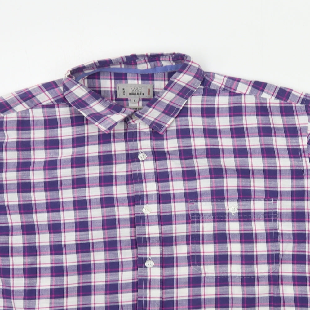 Marks and Spencer Mens Blue Check   Button-Up Size M
