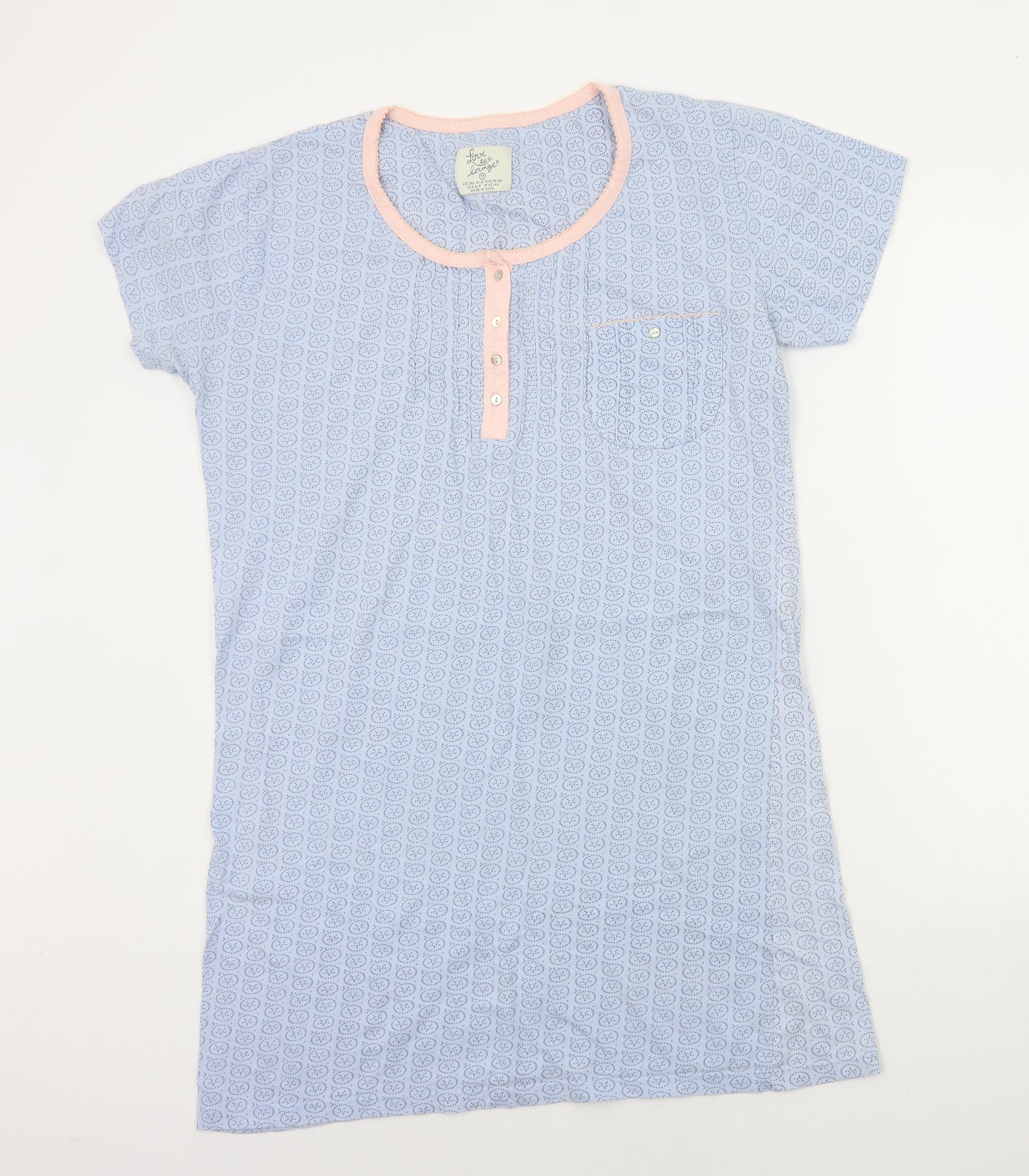 LOVE TO LOUNGE Womens Blue Geometric  Top Pyjama Top Size M