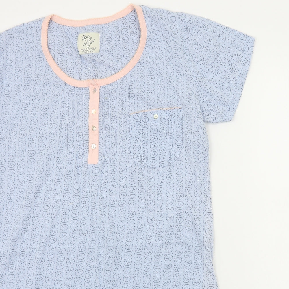 LOVE TO LOUNGE Womens Blue Geometric  Top Pyjama Top Size M